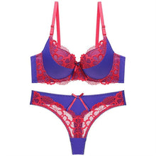 Load image into Gallery viewer, 100% Cotton Brassiere bra and panty set Femme Panties Lingerie Underwear set Julexy New 2020 Sexy thong bra set push up Lace hollow out