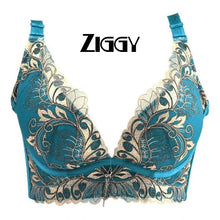 Load image into Gallery viewer, New Ziggy High Quality Polyester Women's Sexy Bra Wire Free Embroidery Push Up Adjustable A B C 3/4 Cup Deep-V Bras Female Big Size Underwear 32 34 36 38 90 42
