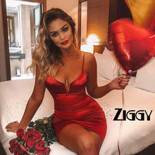 Load image into Gallery viewer, Bustier Dresses Sexy Women Deep V Neck Satin Booty Ziggy Dress Fitness high waist Party Night Club Mini Outfits 2020 Vestidos