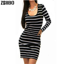 Load image into Gallery viewer, Women Striped Bandage Bodycon Dress Sexy Slim Sleeveless Evening Party Mini Dress Long Short sleeve autumn winter Casual