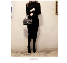Load image into Gallery viewer, Women Bodycon Winter Sweater Knitted long red Dresses Ziggy Slim Elastic Turtleneck Long Sleeve Sexy Lady Robe Dresses