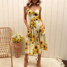 Load image into Gallery viewer, 2020 New Women Print Floral Stripe Long dress Sexy V-Neck Ziggy Sleevele Button Beach Casual Boho Midi Dress Plus Size 3XL vestidos