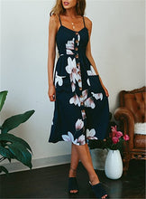 Load image into Gallery viewer, 2020 New Women Print Floral Stripe Long dress Sexy V-Neck Ziggy Sleevele Button Beach Casual Boho Midi Dress Plus Size 3XL vestidos