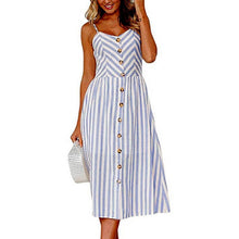 Load image into Gallery viewer, 2020 New Women Print Floral Stripe Long dress Sexy V-Neck Ziggy Sleevele Button Beach Casual Boho Midi Dress Plus Size 3XL vestidos