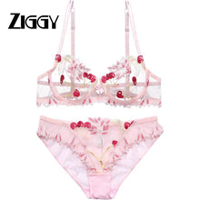 Load image into Gallery viewer, Women's underwear Pink Bra and Panties Set Transparent Bra Set Lingerie Ziggy Cherry Embroidery Underwear Sexy Bra