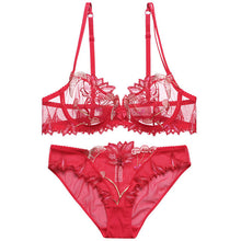 Load image into Gallery viewer, Women's underwear Pink Bra and Panties Set Transparent Bra Set Lingerie Ziggy Cherry Embroidery Underwear Sexy Bra