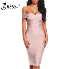 Load image into Gallery viewer, INDRESSME Sexy Off Shoulder Women Bandage Dress Elegant Slash Neck Knee Length Bodycon Backless Party Dress Vestidos 2019 New
