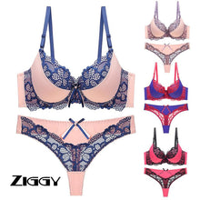 Load image into Gallery viewer, 100% Cotton  Brassiere bra and panty set Femme Panties Lingerie Underwear set Julexy New 2020 Sexy thong bra set push up Lace hollow out
