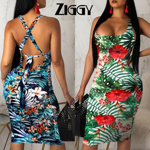 2020 Ziggy Ladies Sleeveless Summer Boho Printed Beach Casual Loose Sundress Tight Sexy Dress