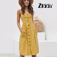 Load image into Gallery viewer, ZIGGY 2020 Women Summer Beach Dress Sexy Straps Boho Floral Tunic Long Dress Womens Casual Sundress Pocket Dresses
