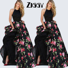 Load image into Gallery viewer, 2020 Beautifully Ziggy Women Lady Satin Floral Long Black Print Backless Maxi Dress Club Wear Evening Party Gown
