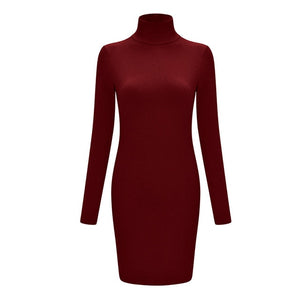 sexy slim hip dress foundation dress 2020 Ziggy New stand collar long sleeve solid color