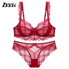 Load image into Gallery viewer, E Cup Ziggy Transparent bra Plus Size For Women Push up Lingerie Underwired Ruffles Straps Decorate With  Lingerie Set
