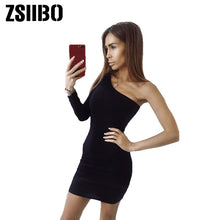 Load image into Gallery viewer, 2020 autumn winter  one shoulder slope long sleeve high waist sexy bodycon dresses women fashion party dress
