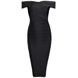 INDRESSME Sexy Off Shoulder Women Bandage Dress Elegant Slash Neck Knee Length Bodycon Backless Party Dress Vestidos 2019 New