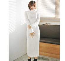 Load image into Gallery viewer, Women  Bodycon Winter Sweater Knitted long red Dresses Ziggy Slim Elastic Turtleneck Long Sleeve Sexy Lady  Robe Dresses
