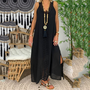 2020 Women Summer Ziggy Dress Plus Size Sleeveless Holiday Off Shoulder Lace Dress Maxi  Long  Causal Party Beach  Boho Loose  Dresses