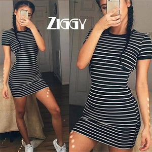 New Ziggy Casual Striped White Striped Dresses Casual Elegant Sheath Slim Dress