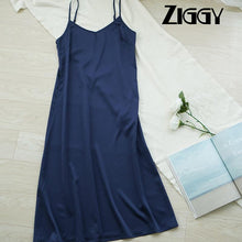 Load image into Gallery viewer, High quality Ziggy women dress Summer spaghetti satin long dress very soft smooth
