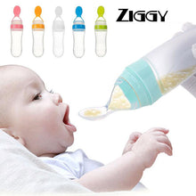 Load image into Gallery viewer, 90ML Safe Newborn babys Milk Bottle Training Feeder Food Supplement Feeding Bottle Ziggy Toddler Silicone Squeeze Feeding Spoon
