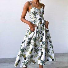 Load image into Gallery viewer, 2020 New Women Print Floral Stripe Long dress Sexy V-Neck Ziggy Sleevele Button Beach Casual Boho Midi Dress Plus Size 3XL vestidos
