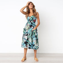 Load image into Gallery viewer, 2020 New Women Print Floral Stripe Long dress Sexy V-Neck Ziggy Sleevele Button Beach Casual Boho Midi Dress Plus Size 3XL vestidos
