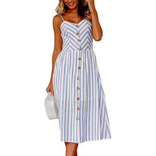 Load image into Gallery viewer, 2020 New Women Print Floral Stripe Long dress Sexy V-Neck Ziggy Sleevele Button Beach Casual Boho Midi Dress Plus Size 3XL vestidos
