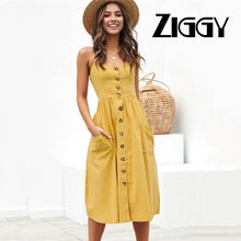 Load image into Gallery viewer, 2020 New Women Print Floral Stripe Long dress Sexy V-Neck Ziggy Sleevele Button Beach Casual Boho Midi Dress Plus Size 3XL vestidos
