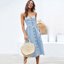 Load image into Gallery viewer, 2020 New Women Print Floral Stripe Long dress Sexy V-Neck Ziggy Sleevele Button Beach Casual Boho Midi Dress Plus Size 3XL vestidos
