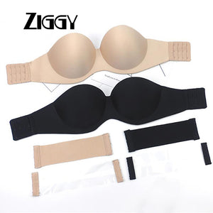 2020 Sexy Gathering Invisible Bras Bralette Ziggy Underwear Women Push Up Strapless Bra Wedding Brassiere Underwired Back 1/2 Cup Band