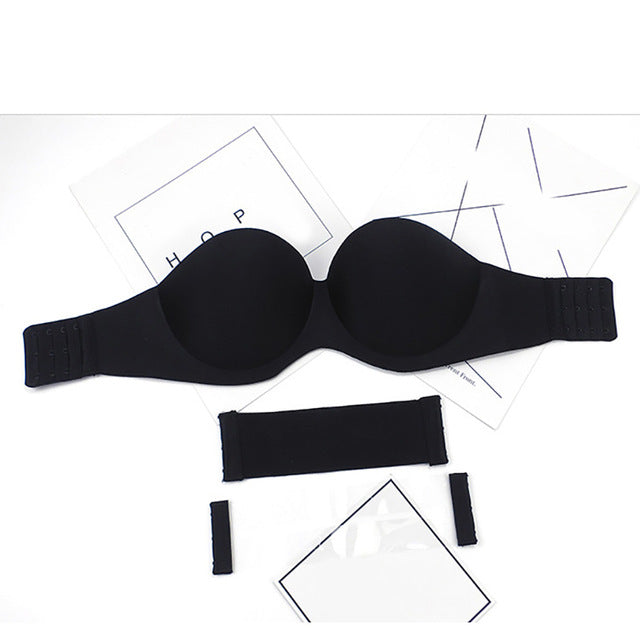 2020 Sexy Gathering Invisible Bras Bralette Ziggy Underwear Women Push Up Strapless Bra Wedding Brassiere Underwired Back 1/2 Cup Band