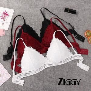 1/2PCS Ziggy Women Bralette French Style Lace Bra Girls Triangle Cup Lingerie Deep V Wireless Underwear Soft Thin Seamless ziggy Bra