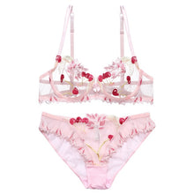 Load image into Gallery viewer, Women&#39;s underwear Pink Bra and Panties Set Transparent Bra Set  Lingerie Ziggy Cherry Embroidery Underwear Sexy Bra
