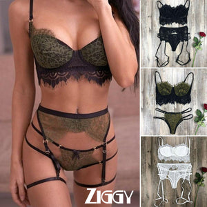 Hot Women Sexy  Lingerie set Lace Ziggy Sexy Babydoll Open Bra Set G-String Underwear Nightwear Bra & Brief Sets Free