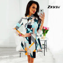 Load image into Gallery viewer, Ziggy New Bow Neck Long Sleeve Mini Dresses Elegant Print Dress Women Casual Female vintage Fall Winter office ladies
