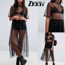 Load image into Gallery viewer, 2020 Ziggy Volie Mesh Dresses Women See Through Black Gauze Mesh Sundress Half Sleeve Lace Sexy Outwear 1-Piece Summer
