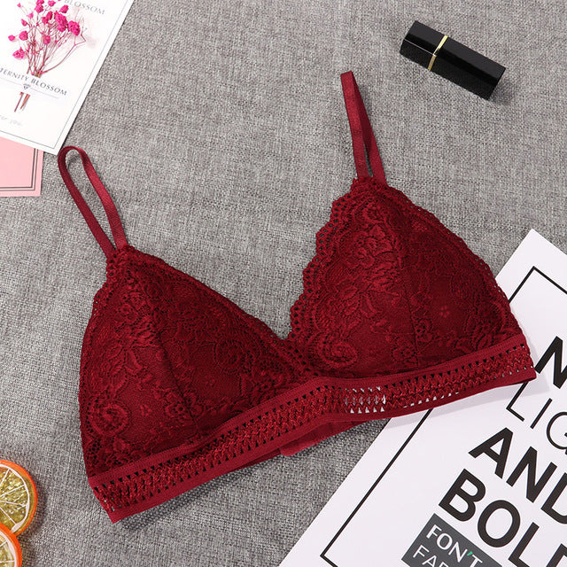 French Style Bralette Seamless Deep V Lace Bra Wireless Thin Underwear Sexy Ziggy Lingerie Soft Push Up Bras For Women