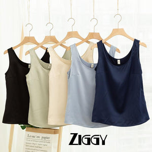 Women Satin Tank Ziggy Tops Cami O-neck Sleeveless Silky Shiny Blusas